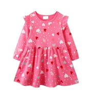 Girls Dresses Fall Winter Christmas Long Sleeve Cartoon Dress Casual T Shirt Fashion Girls Outfits Pink 12-24 Months